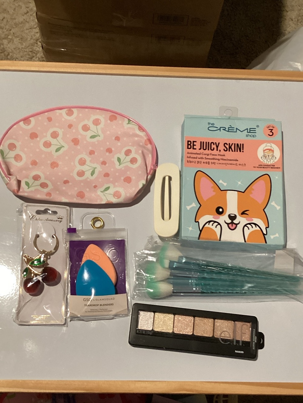 Pink Cherry Cosmetic Pouch with Mint Brush Set #4